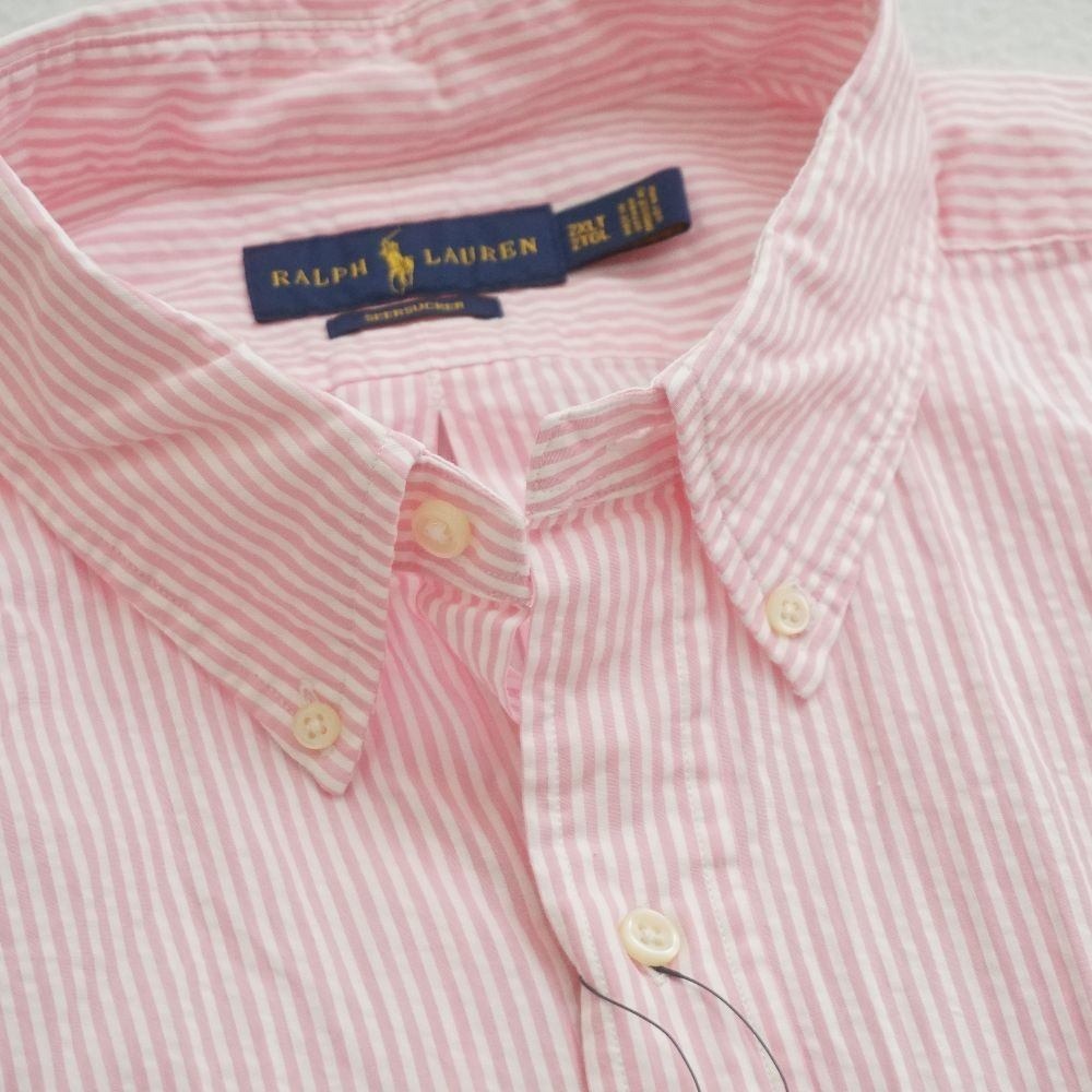 Ralph Lauren Seersucker Shirt Mens 2XLT Pink Striped Short Sleeve NWT